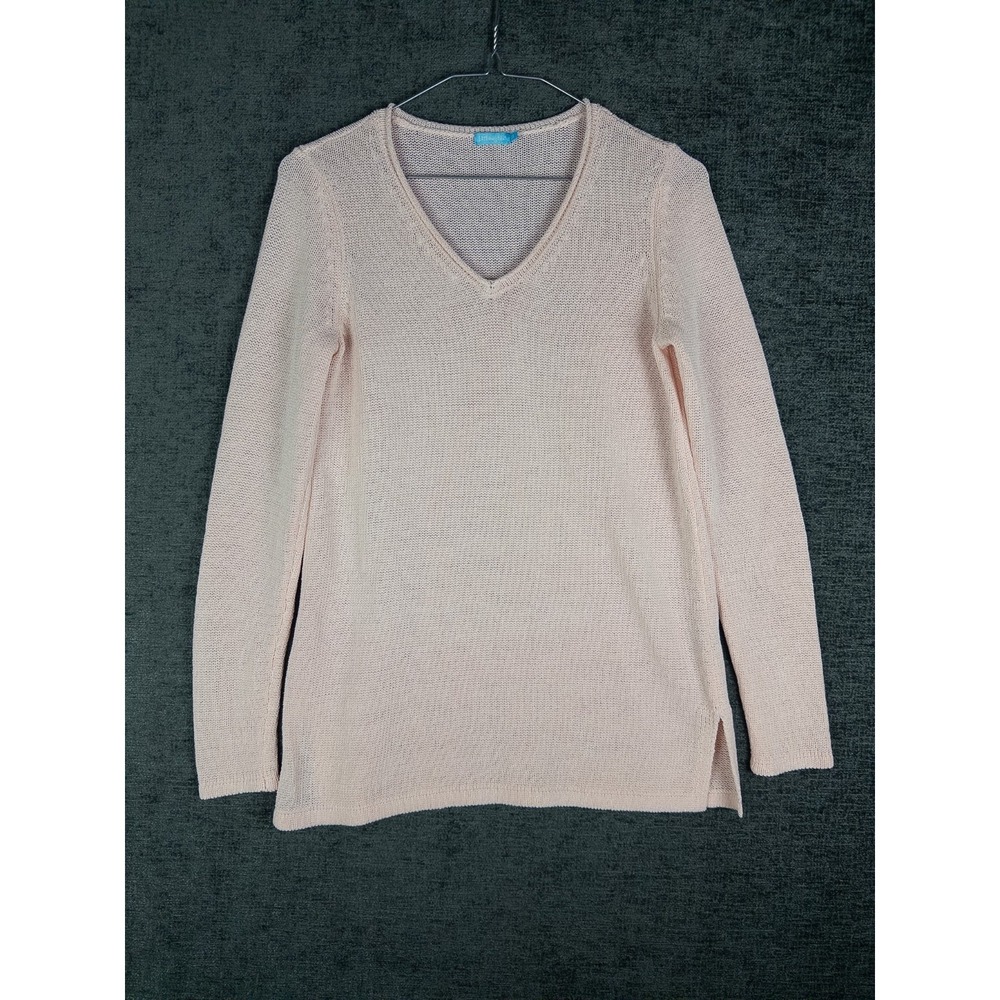J. Mclaughlin Callum Sweater Womens XS Pale Pink Crochet Loose‎ V Neck Pullover